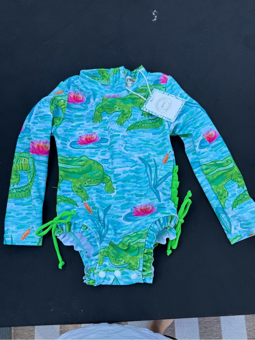Kids Long Sleeve Swim Suit - Blue Green Alligator Print